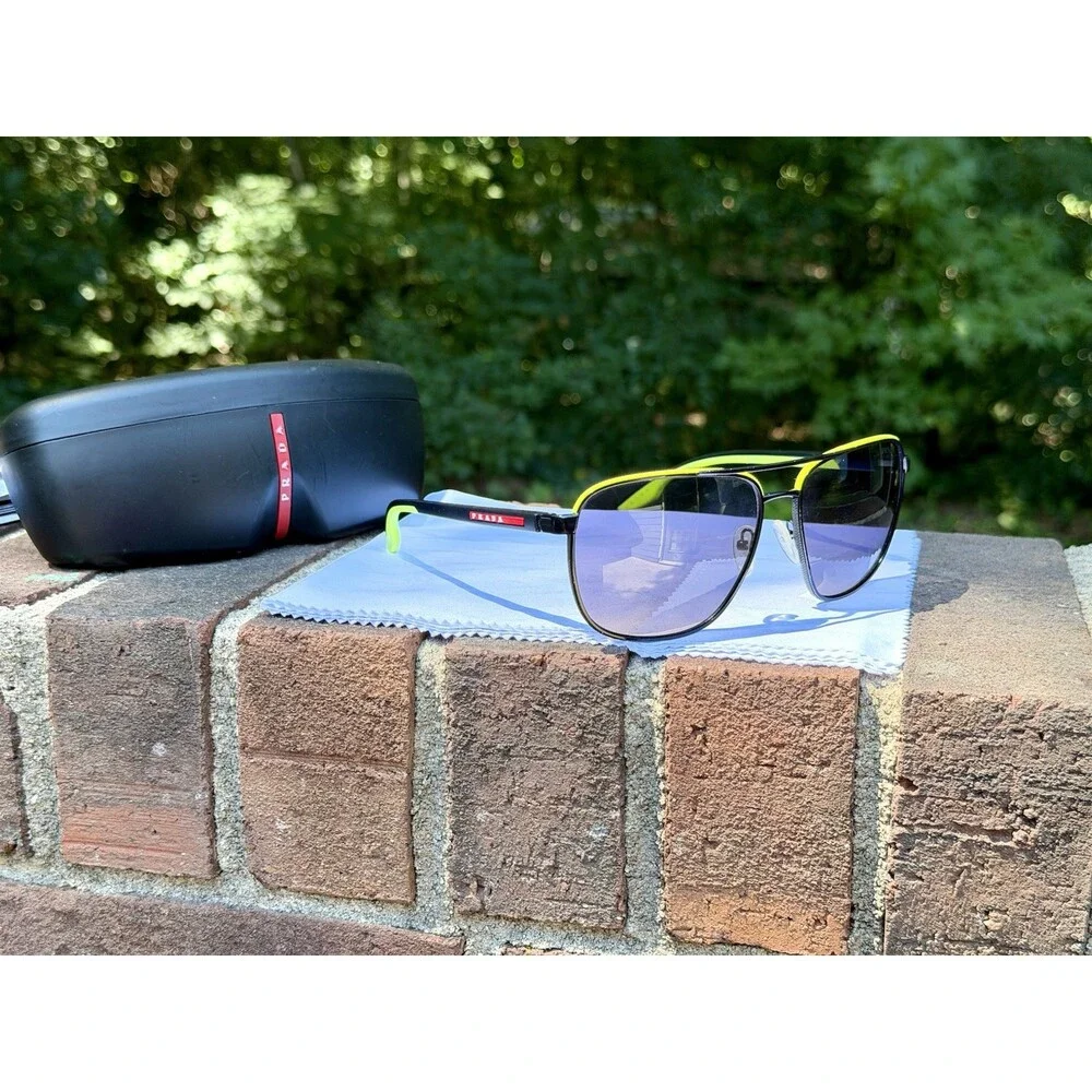 Prada Linea Rossa PS 50YS Sunglasses Matte Black Neon Yellow Aviator 62mm W/ COA